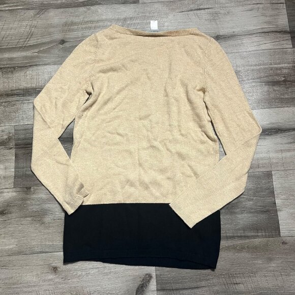 Loft Long Sleeve Scoop Neck Knit Color Block Blouse Cream Black Size XS - Picture 3 of 5